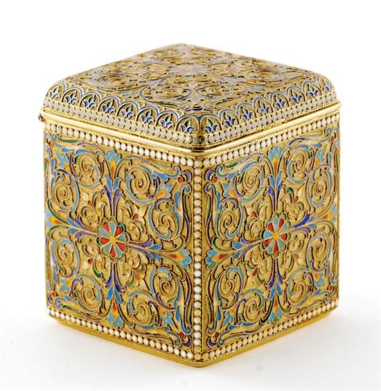 Appraisal: Russian silver-gilt and enamel covered box Aleksander Benedictovich Liubavin Moscow