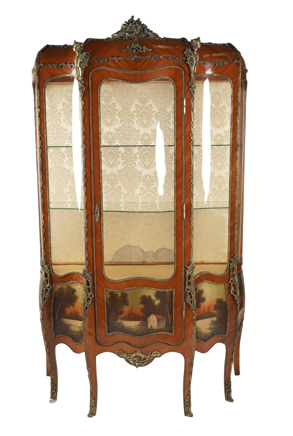 Appraisal: VERNIS MARTIN-STYLE VITRINE CABINETof serpentine outline with gilt metal figural