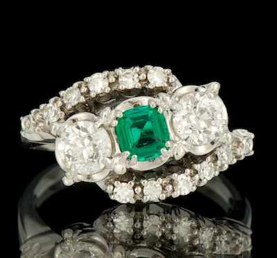 Appraisal: A Ladies' Diamond and Emerald Ring White gold ring of