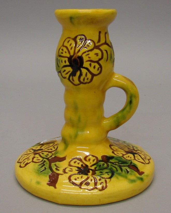 Appraisal: Chamber Stick - L Breininger yellow glaze with brown trim