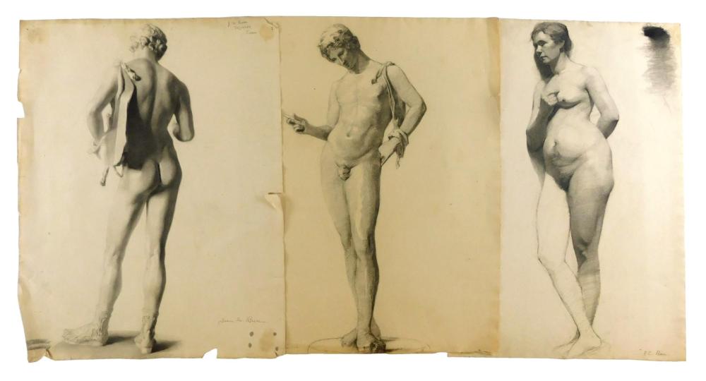 Appraisal: Burr Sisters six unframed charcoal drawings of full figure nudes