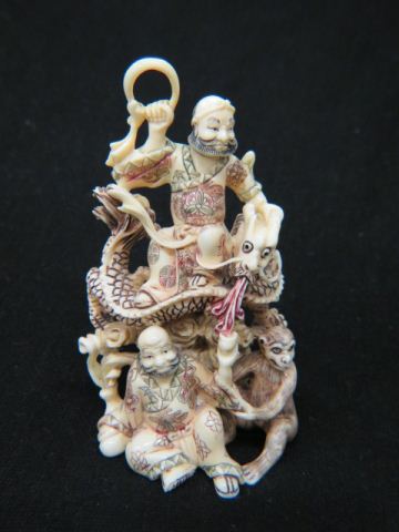 Appraisal: Carved Ivory Okimono or Figurine of Two Lohans in the