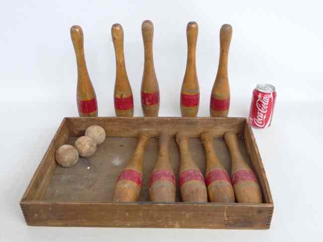 Appraisal: Early nine pin game Provenance Myron Goldfinger Collection