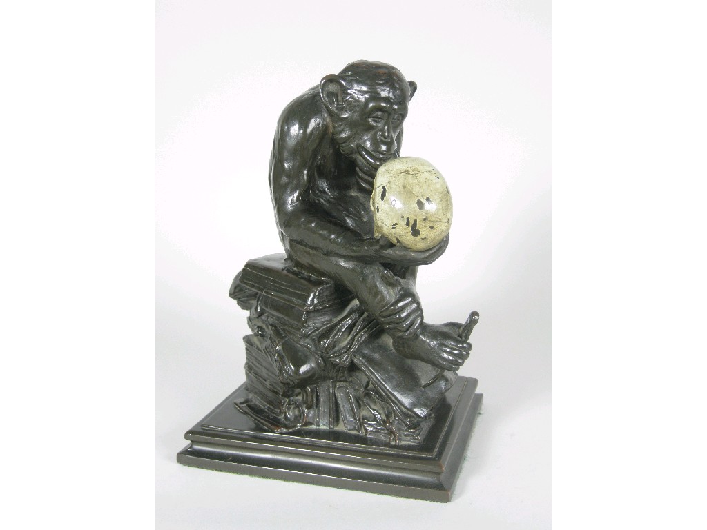 Appraisal: An Electro-type bronze effect Figure of Philosophising Monkey contemplating a