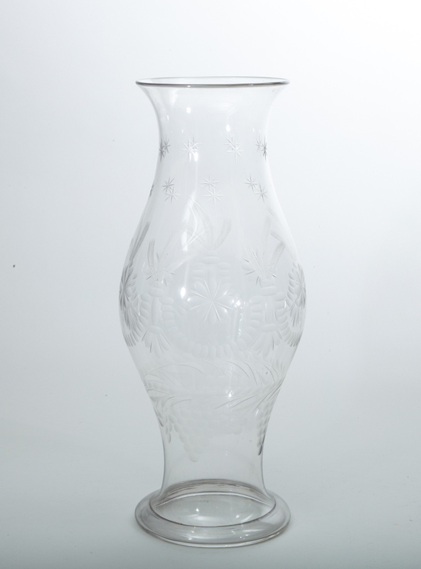 Appraisal: ENGRAVED GLASS BALUSTER-FORM HURRICANE SHADE Together with a matching shade