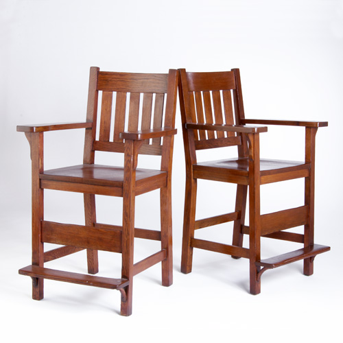 Appraisal: HEYWOOD WAKEFIELD Pair of two billiards chairs with five vertical