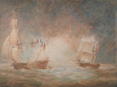 Appraisal: Nicholas Pocock - Action with The French Frigate Guillaume Tell