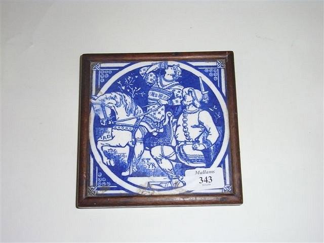 Appraisal: ONE MINTON TILE blue and white showing Edward the Martyr