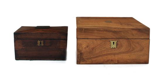 Appraisal: English mahogany writing slope and tea caddy early th century