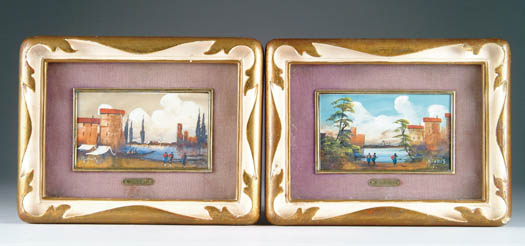 Appraisal: SIGNED Italian th Century PAIR OF LANDSCAPES Miniature oil on