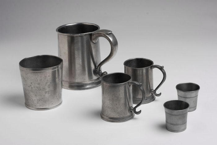 Appraisal: TWO SIMILAR NEW ENGLAND PEWTER DRAM CUPS - Height inches