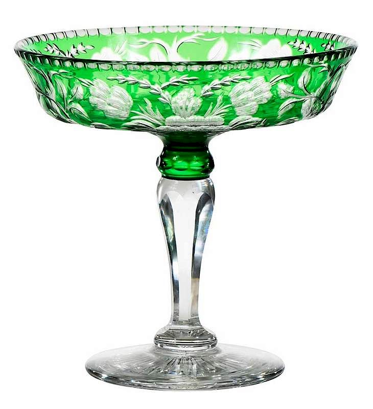 Appraisal: Stevens and Williams Green Cut To Clear Compote British early