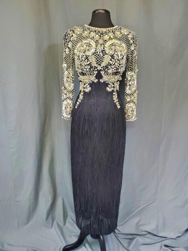 Appraisal: Stunning vintage beaded and heavily embellish evening dress There are