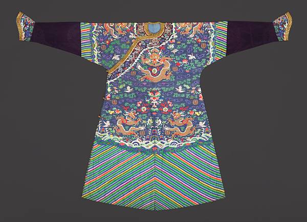 Appraisal: A fine kesi-woven blue silk ground dragon robe with ba