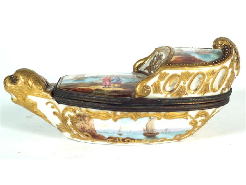 Appraisal: CONTINENTAL PORCELAIN GILT-METAL MOUNTED BONBONNIERE th century of neff form