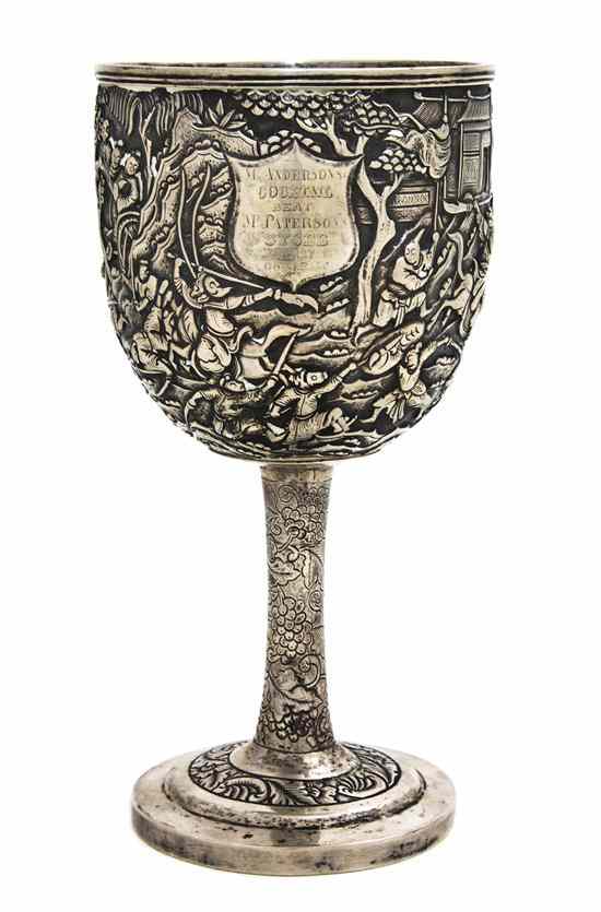 Appraisal: A Chinese Export Silver Chalice Leeching Hong Kong Shanghai late