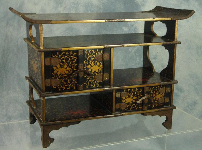 Appraisal: Lacquer decorated table top Chinese alter table two door compartments