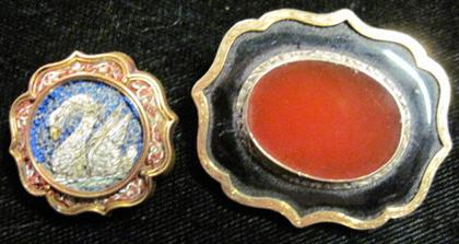 Appraisal: Two broochesOne featuring micro mosaic the other carnelian