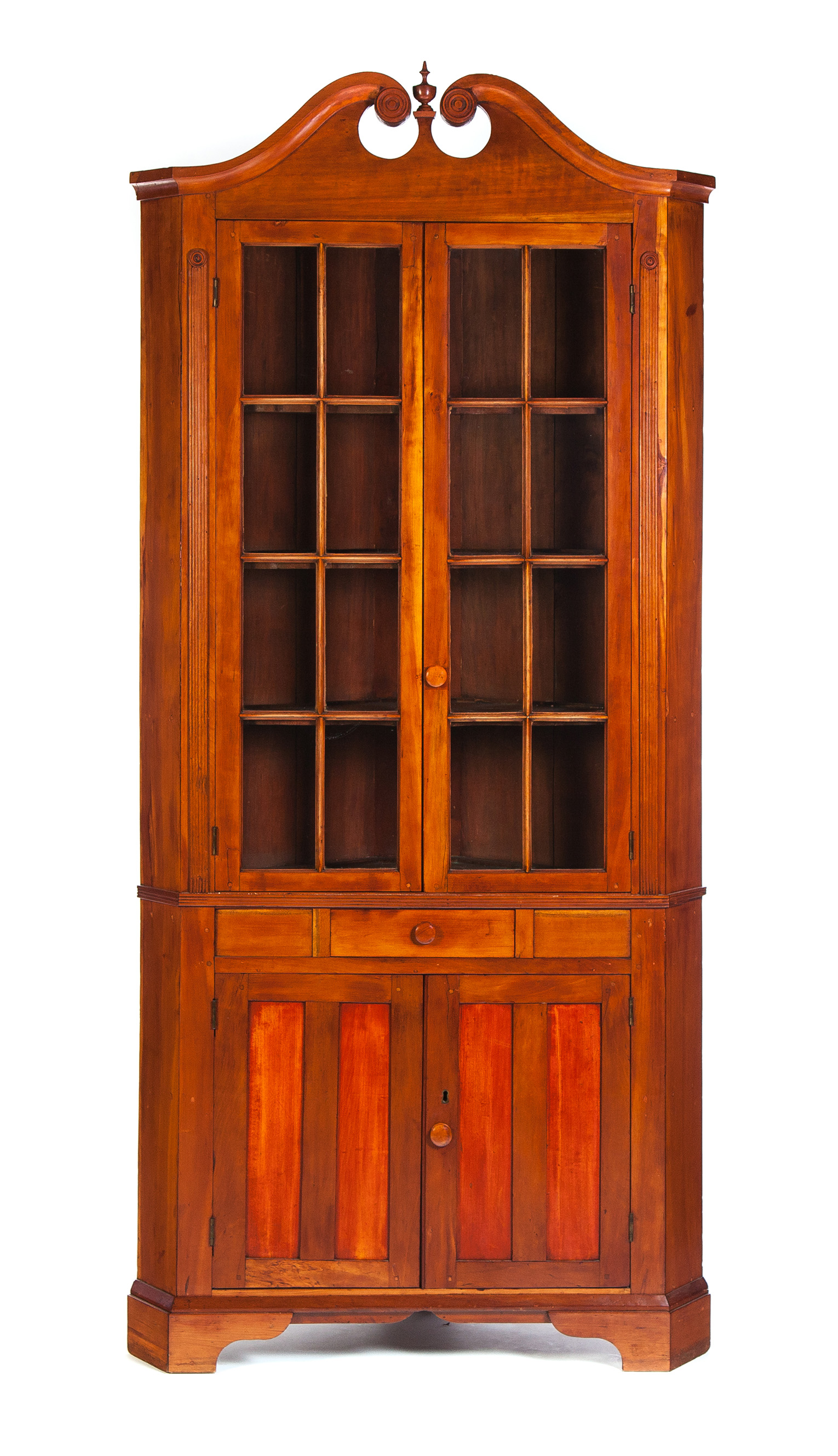 Appraisal: ONE PIECE COUNTRY CORNER CUPBOARD American Mid th century Cherry