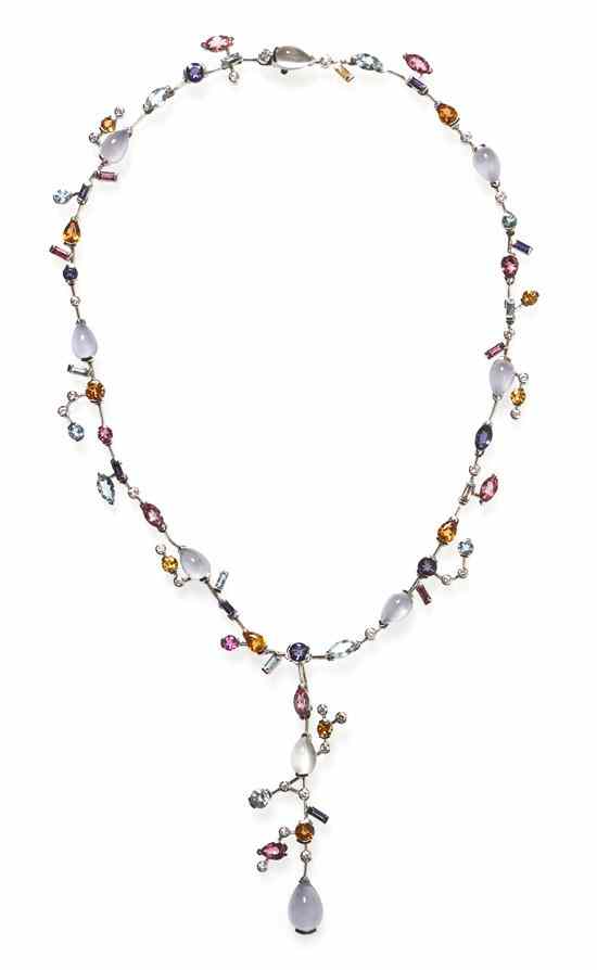 Appraisal: A Platinum Diamond and Multi Gemstone Meli Melo Necklace Cartier