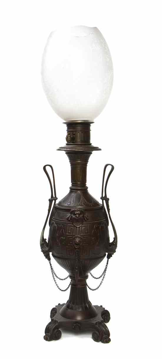 Appraisal: A Late Victorian Bronze Oil Lamp having a bulbous body