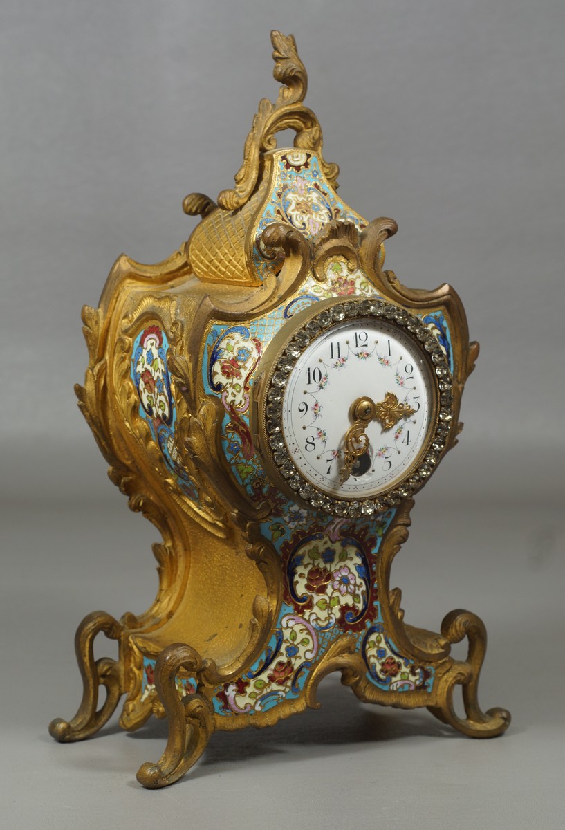 Appraisal: Louis XIV style champlev and bronze French mantle clock Rocaille