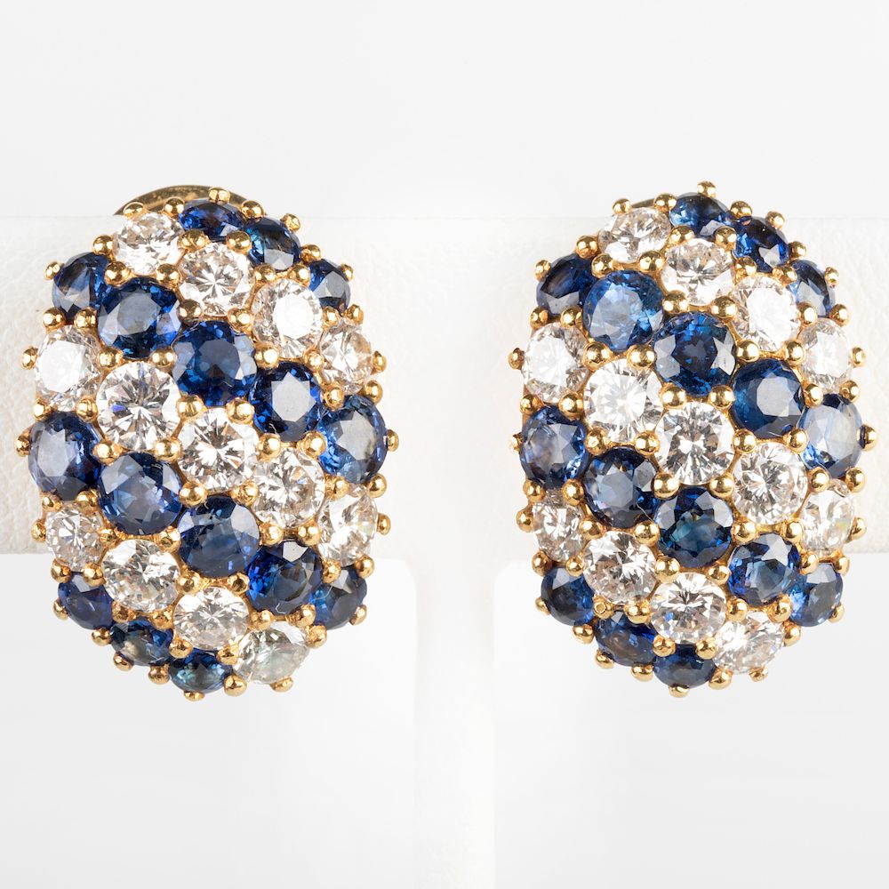 Appraisal: Pair of k Gold Diamond and Sapphire Earclips Pair of