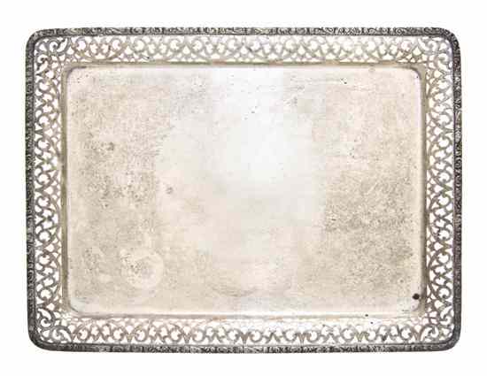 Appraisal: A Continental Silver Tray of rectangular form with a pierced