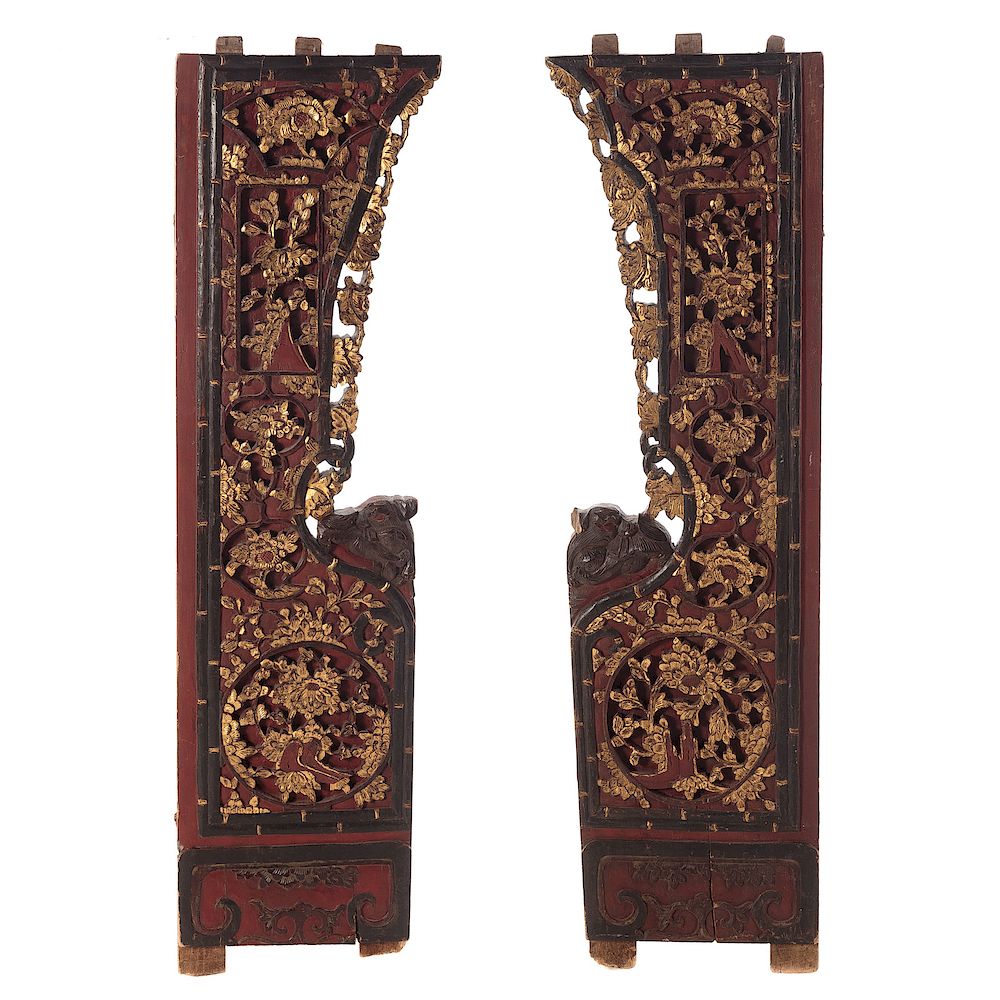 Appraisal: Pair Chinese Carved Gilt Lacquered Wood Bed Panels Late th