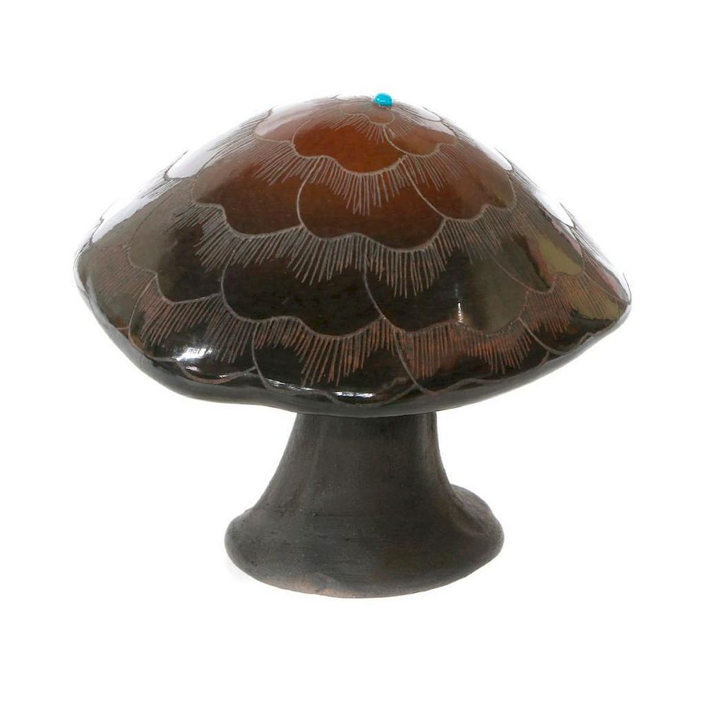 Appraisal: Santa Clara clay mushroom Santa Clara clay mushroom polished etched