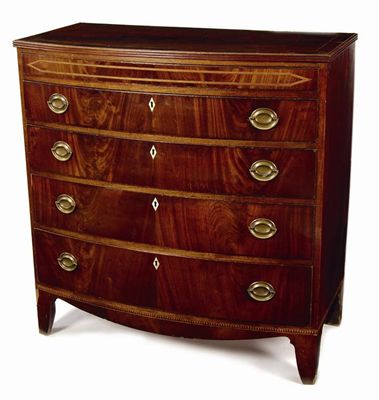 Appraisal: An early th century mahogany bowfront chest inlaid stringing the