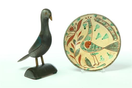 Appraisal: CHARGER AND FOLK ART PARROT Late th century Italian redware