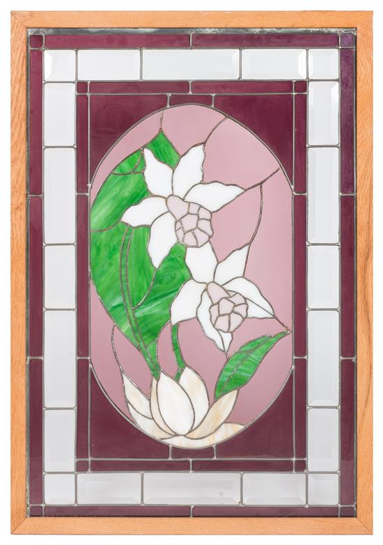 Appraisal: Sale Lot A Leaded and Beveled Glass Window with foliate