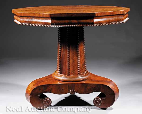 Appraisal: An American Late Classical Mahogany Center Table c the crotch