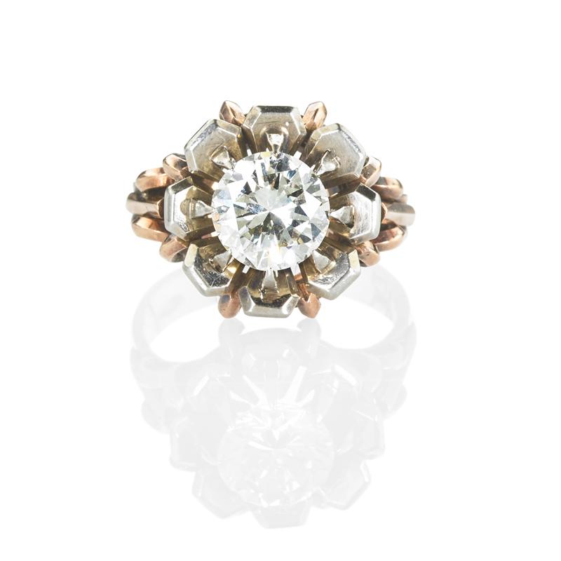 Appraisal: ITALIAN DIAMOND K BICOLOR GOLD RING Circular brilliant cut diamond