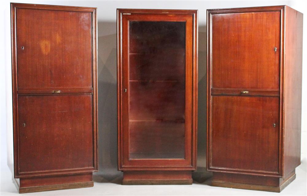 Appraisal: SUITE OF THREE GERMAN MAHOGANY SILVERWARE STORAGE CABINETS two of