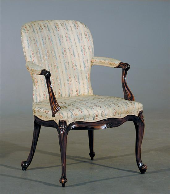 Appraisal: Georgian style mahogany armchair first half th century balloon-shaped upholstered