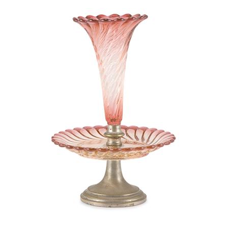 Appraisal: Baccarat Spiral Molded Ruby Flashed Glass and Silver Plated Centerpiece