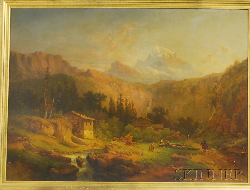 Appraisal: Heiner Baumgartner German - Figures in an Alpine Landscape Signed