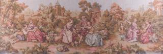 Appraisal: Jean-Antoine Watteau inspired machine woven tapestry framed under glass measures