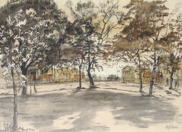 Appraisal: Bilibin 'Hyde Park Corner' - Charcoal pencil and pastel study