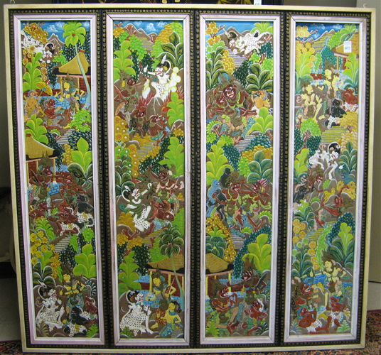 Appraisal: CARVED AND PAINTED PICTORIAL WALL SCREEN Bali th century the