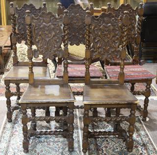 Appraisal: lot of Jacobean style relief carved high back dining chairs