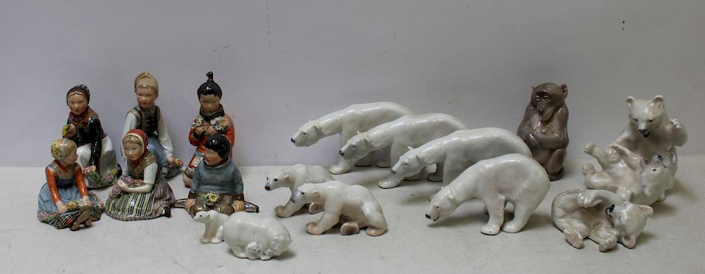 Appraisal: Lot of Royal Copenhagen Porcelain Figures To Include girls large