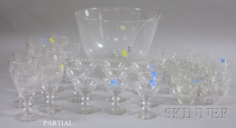 Appraisal: Steuben Colorless Glass Footed Punch Bowl a Set of Colorless