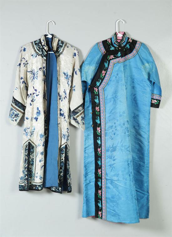 Appraisal: TWO ROBES China st half- th century silk damask Ivory