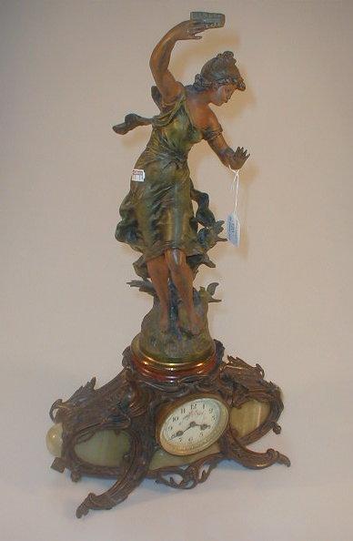 Appraisal: An early thC Art Nouveau painted Spelter and onyx mantel