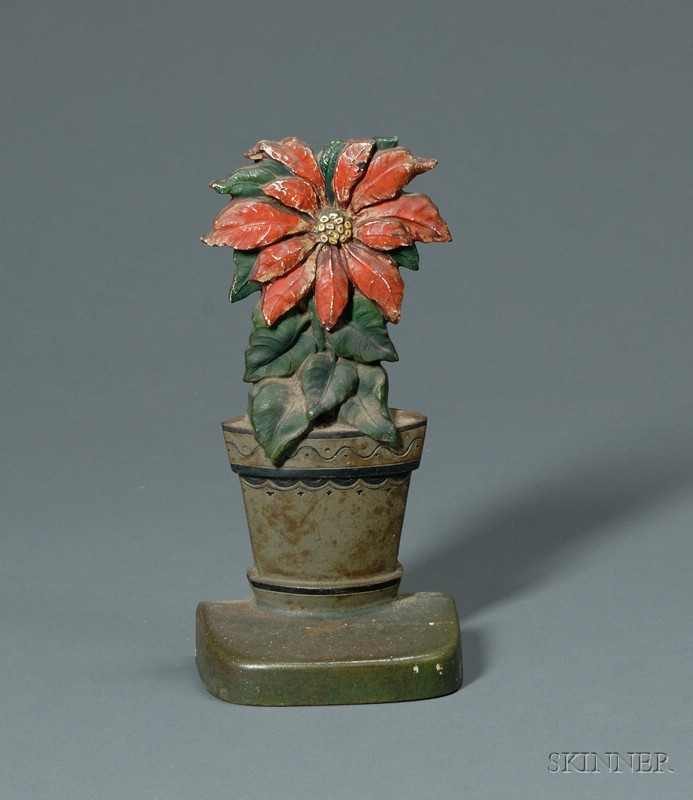 Appraisal: Polychrome Painted Cast Iron Poinsettia Doorstop America c cJo mark