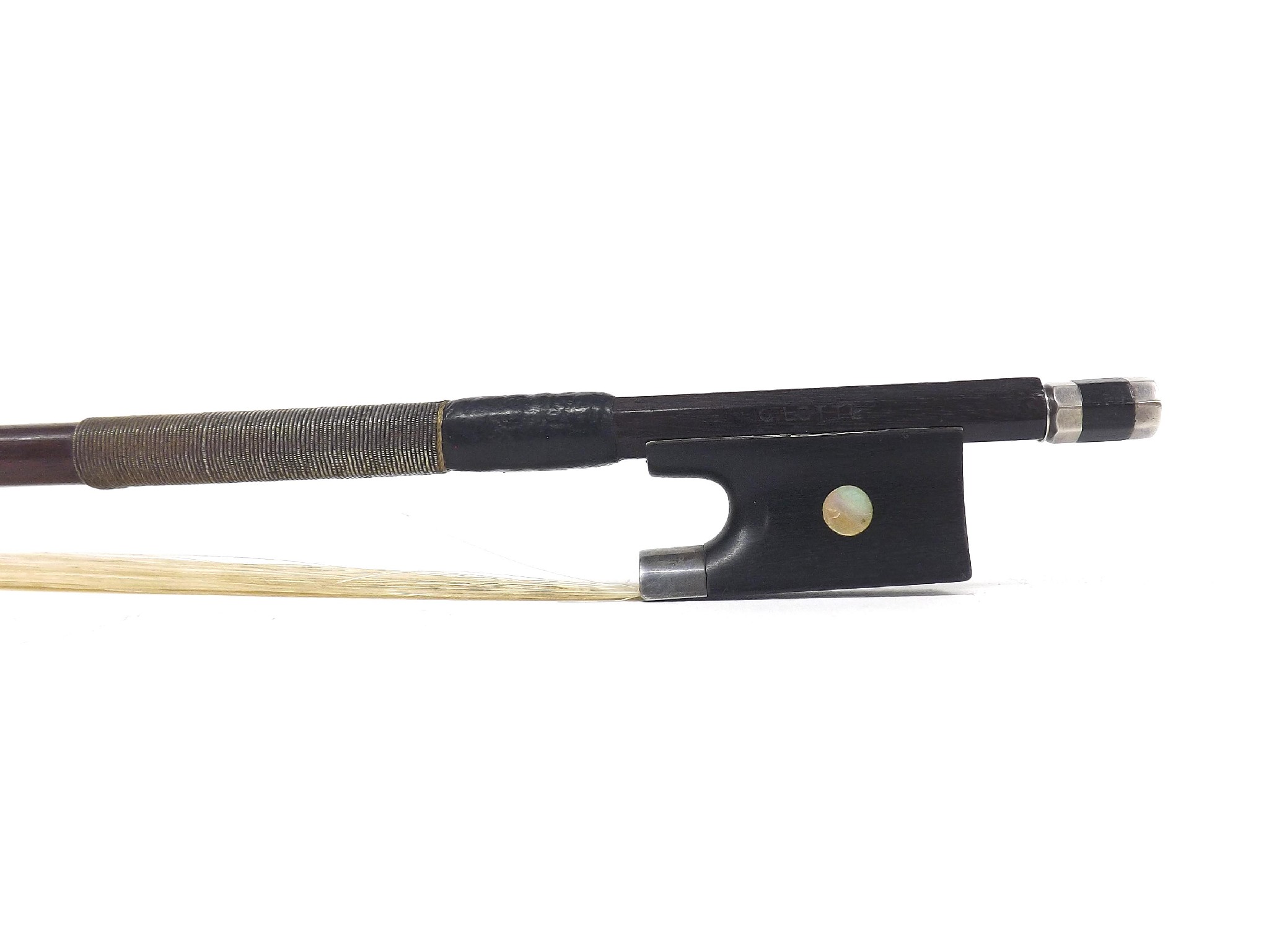 Appraisal: Silver mounted violin bow stamped G Lotte gm