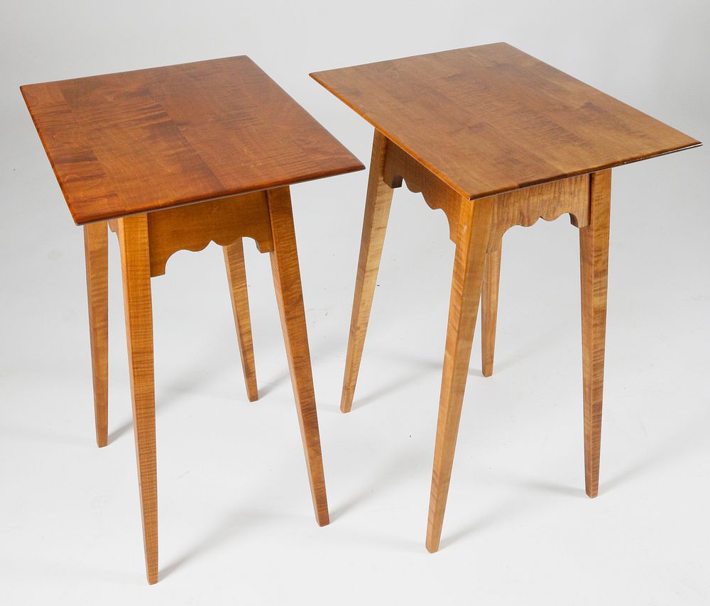 Appraisal: Pair of Contemporary Tiger Maple Splay Leg Stands Pair of